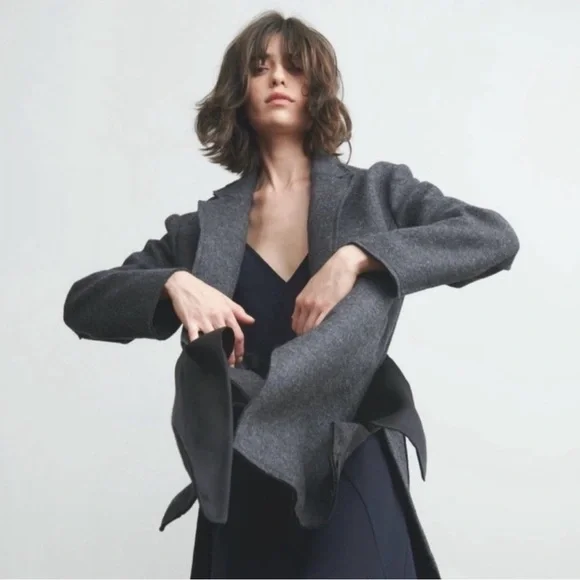 Thakoon XS NWT gray wool herringbone side tie coat made in Italy - Picture 3 of 4